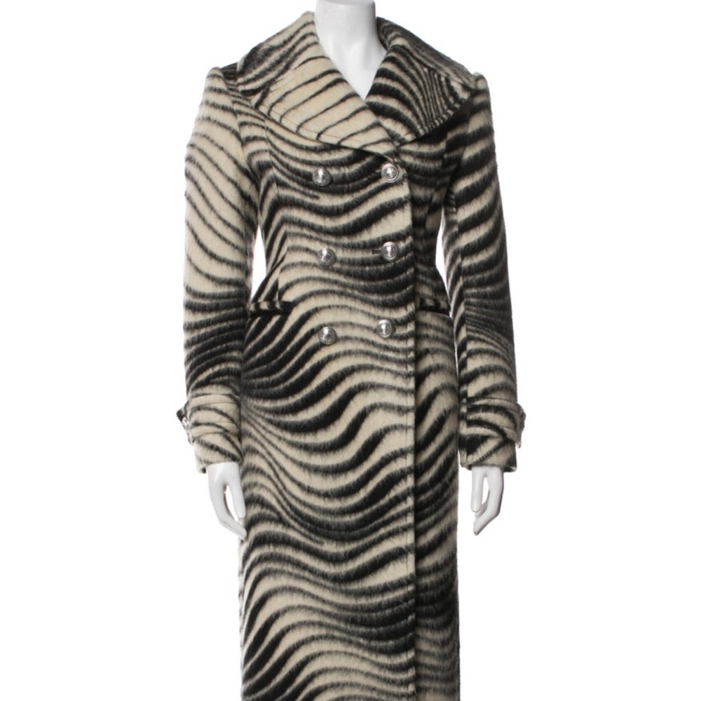 Paco Rabanne Black & Cream Zebra-Print Double-Breasted Long Coat